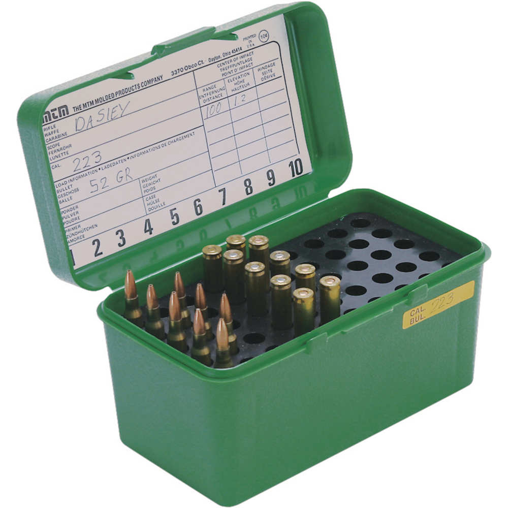 mtm case-gard - Deluxe Ammo Box - DLX LGE RIFLE AMMO CASE 50RD - GREEN for sale